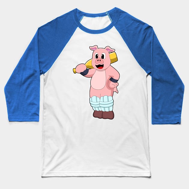 Pig at Cricket with Cricket bat Baseball T-Shirt by Markus Schnabel